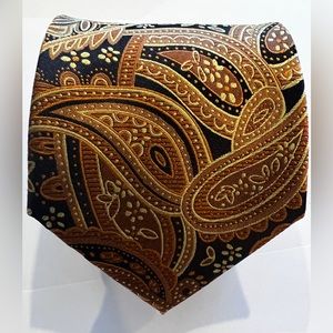 Gold and black tie, pocket square and cuff link set.